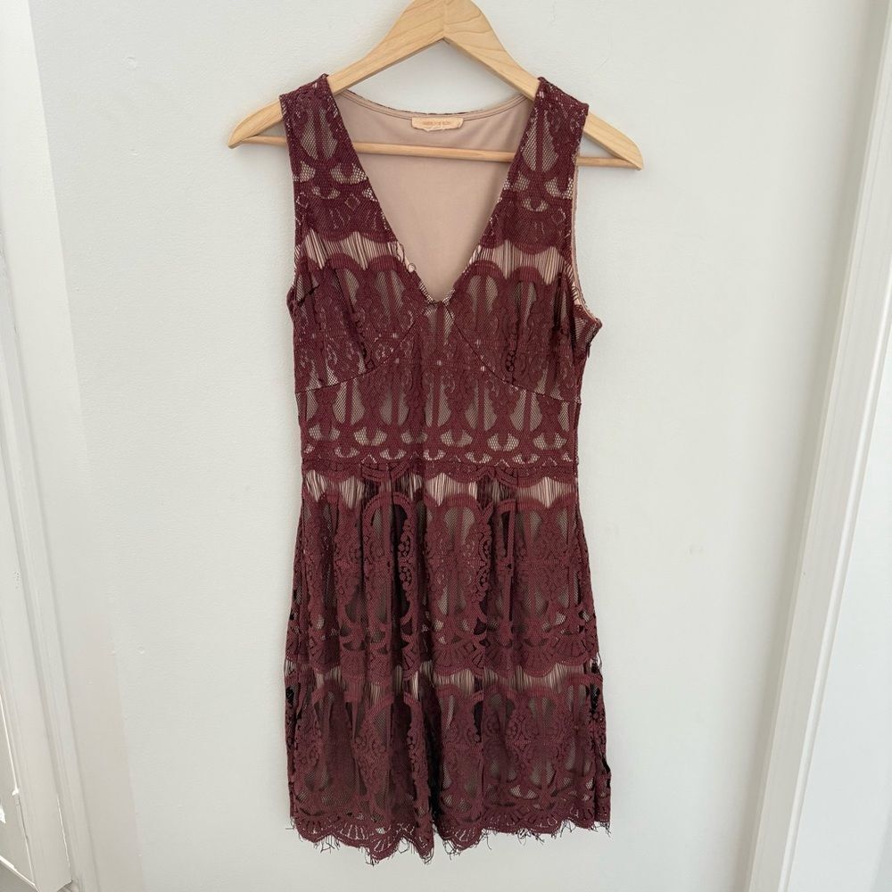Skies Are Blue Lace Dress Burgundy Sleeveless Dress Overlay Lace S